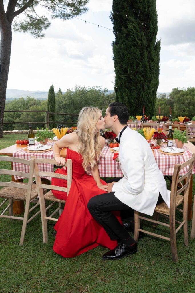 Outdoor wedding ceremony at Conti di San Bonifacio Wine Resort in Tuscany