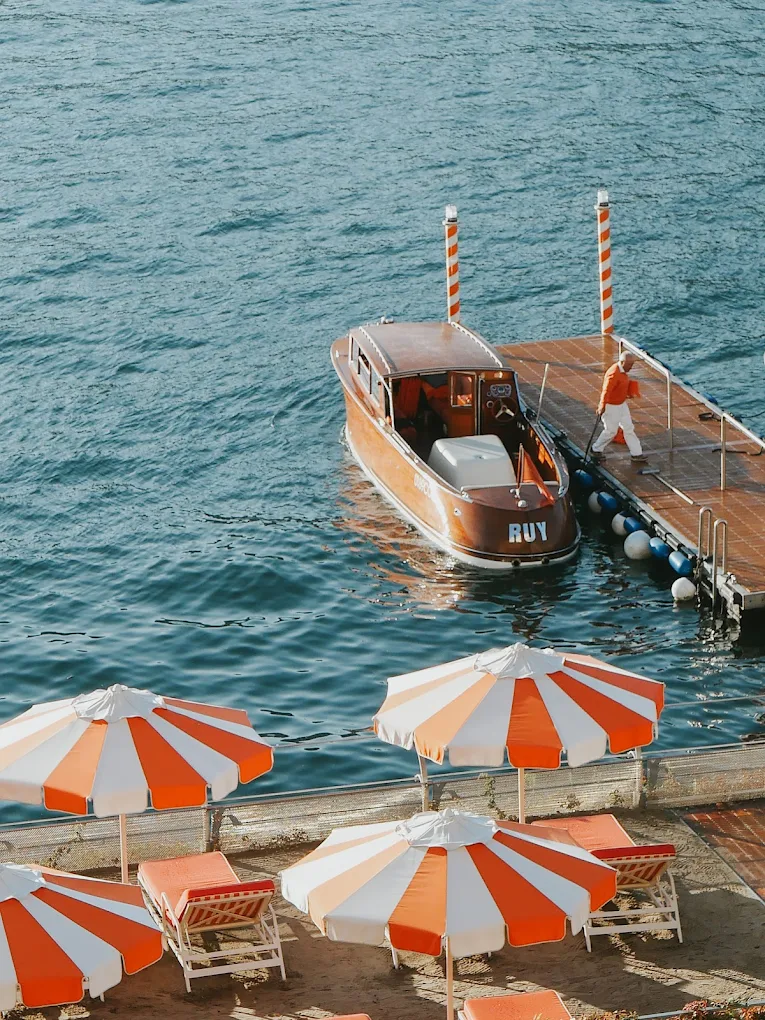Grand Hotel Tremezzo Pier Colourful Umbrellas