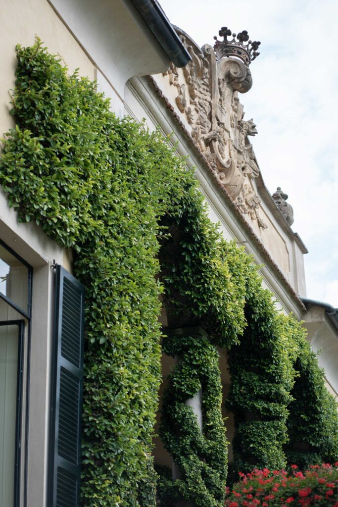 Villa del Balbianello Hochzeit: Kosten, Ablauf und die ikonischste Location am Comer See 43 The vines grow tall on the artistically decorated stone facade of Villa del Balbianello.